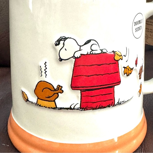 GIVE THANKS Snoopy with Autumn Leaves & Turkey - Rae Dunn Peanuts Mug - Picture 3 of 10